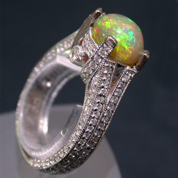 Buy Ethiopian Opal Cab Pear Shape 2.67 Carat Ring In 14K White Gold  Accented With White And Green Diamonds
