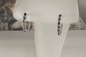 Elongated Sapphire and Diamond Hoop Earrings