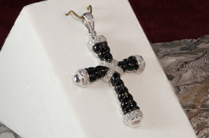 Sale! 14K White Gold Diamond and Onyx Cross