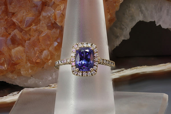 Tanzanite and Diamond Halo Ring