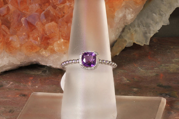 Amethyst Beaded Ring with Diamond Accents