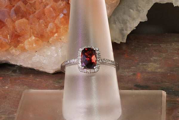 Garnet Ring with Diamond Halo and Band