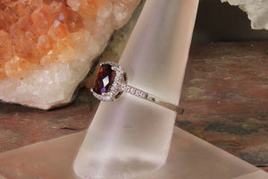 Garnet Ring with Diamond Halo and Band