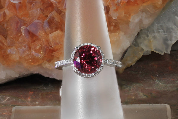 Garnet Ring with Diamond Halo and Accents