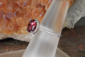 Garnet Ring with Diamond Halo and Accents