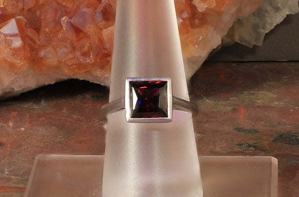 Red Garnet Bezel Set Ring