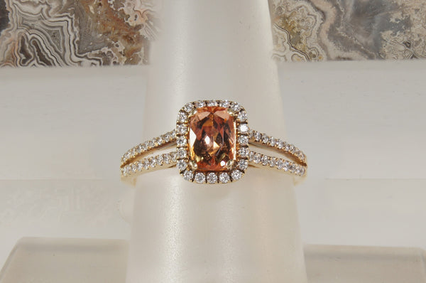 Imperial Topaz and Diamond Halo Ring