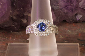 Sapphire and Diamond Halo Ring