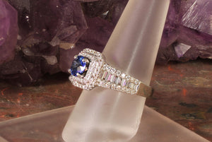 Sapphire and Diamond Halo Ring