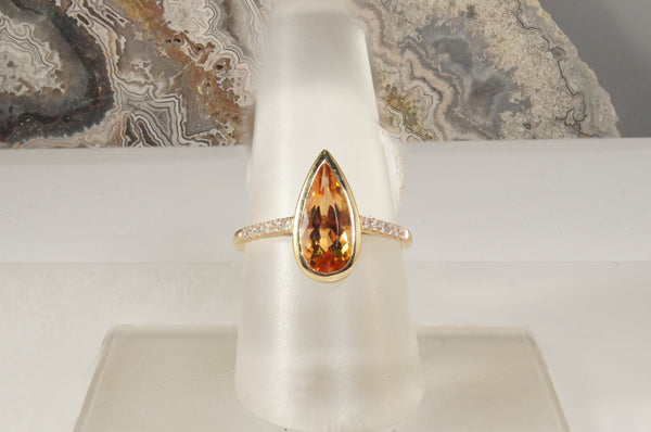 Teardrop Cut Imperial Topaz and Diamond Ring