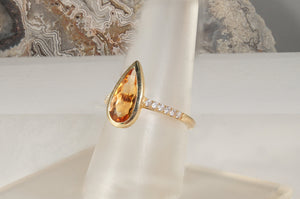 Teardrop Cut Imperial Topaz and Diamond Ring