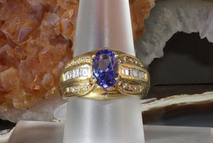 Yellow Gold Tanzanite and Diamond Ring