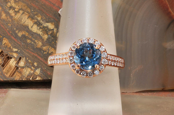 Yellow Gold Blue Topaz Ring With Diamonds