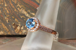 Yellow Gold Blue Topaz Ring With Diamonds