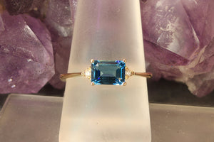 Yellow Gold Blue Topaz and Diamond Ring