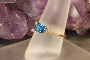 Yellow Gold Blue Topaz and Diamond Ring