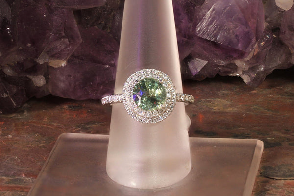 Green Sapphire and Diamond Ring