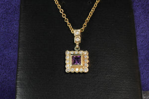 Square Amethyst and Diamond Pendant