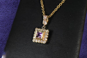 Square Amethyst and Diamond Pendant