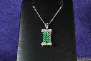 Sale! Green Tsauorite and Diamond Rectangular Bow Pendant