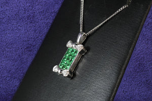 Sale! Green Tsauorite and Diamond Rectangular Bow Pendant