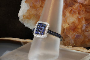 Sale! Rectangular Sapphire and Diamond Encrusted Ring