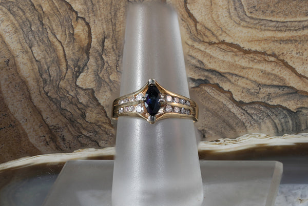 Vintage Marquise Cut Sapphire Ring with Diamonds