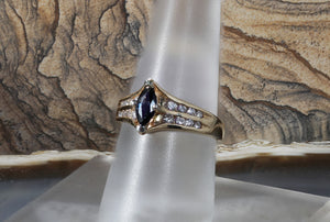 Vintage Marquise Cut Sapphire Ring with Diamonds