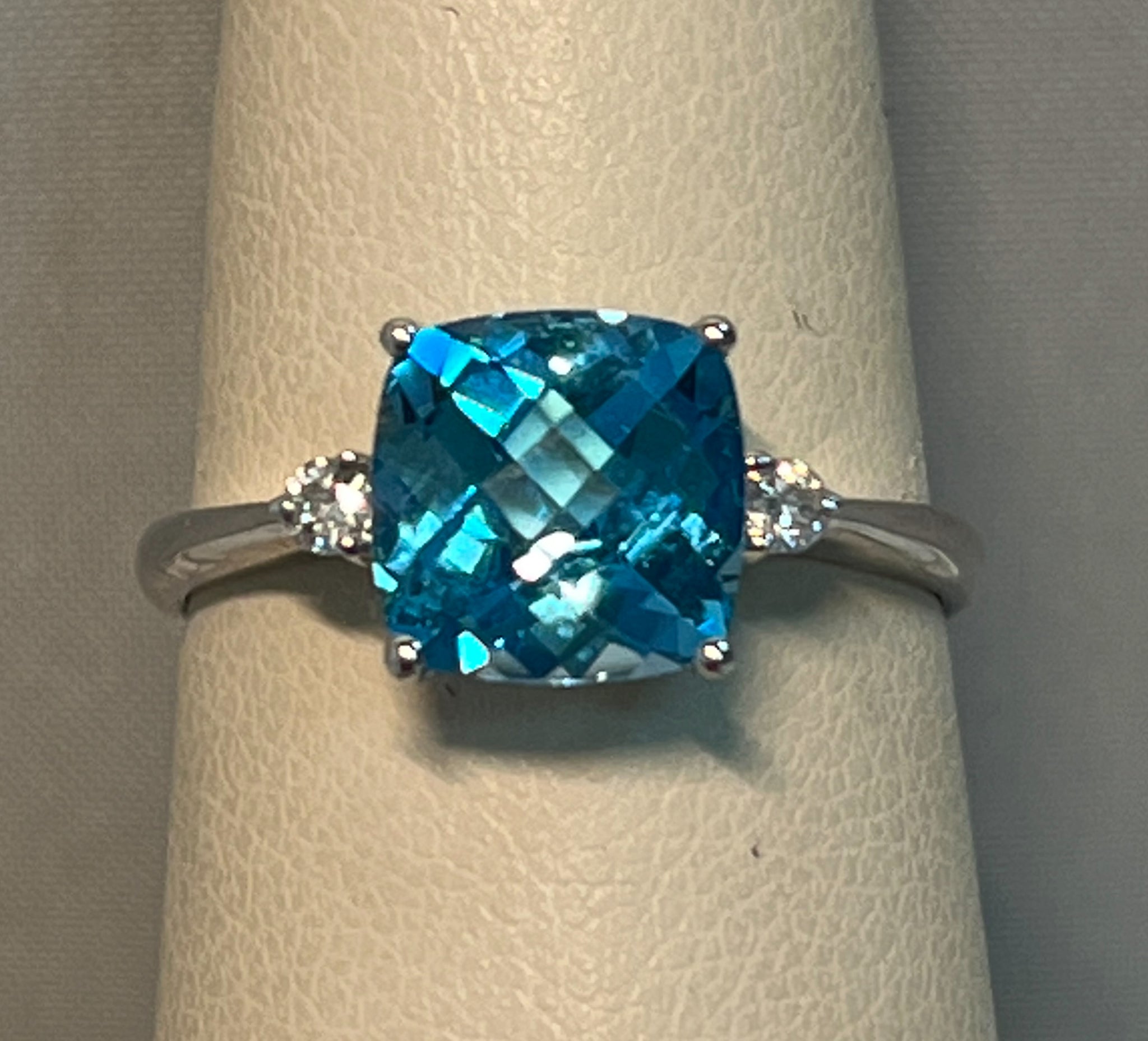 Blue Topaz Cushion Cut Ring in Yellow Gold | New York Jewelers Chicago